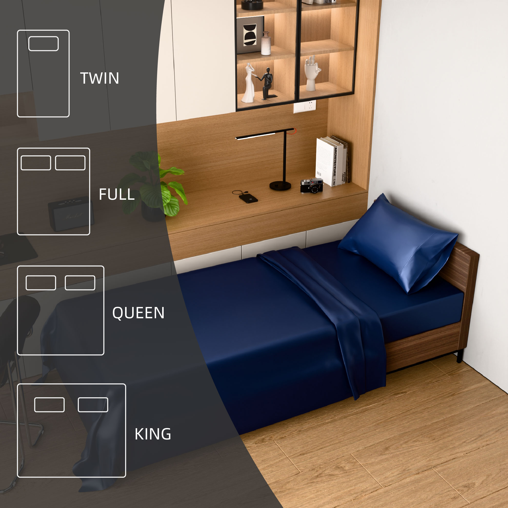 Satin Bed Sheets, Twin Size Sheets Set, 3 Pcs Silky Bedding Set With 15 Inches Deep Pocket For Mattress (Twin, Navy Blue)_voghion.com